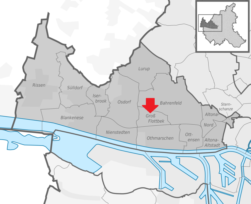 Karte der Stadtteile im Bezirk Hamburg Altona.