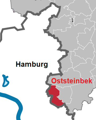 Karte der Lage von Oststeinbek bei Hamburg.