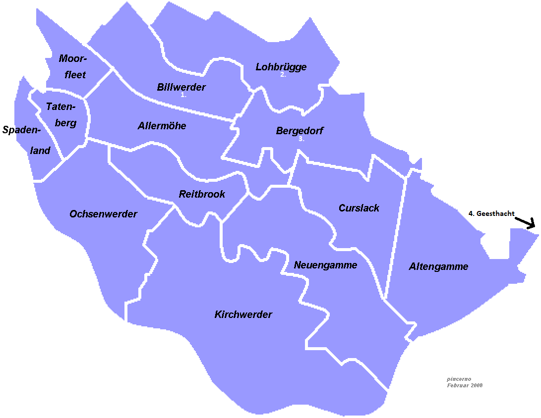 Karte der Stadtteile im Bezirk Hamburg Bergedorf.
