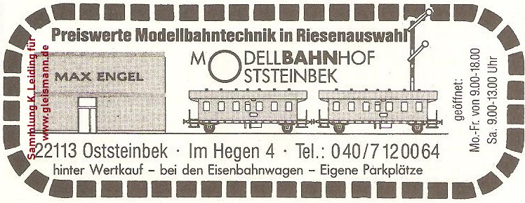 Werbung für den Modellbahnhof Oststeinbek.