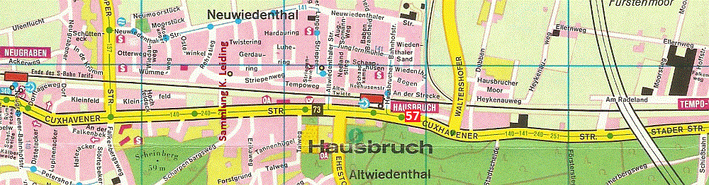 Karte von Neugraben mit dem Modellbahngeschäft in diesem Gebiet.