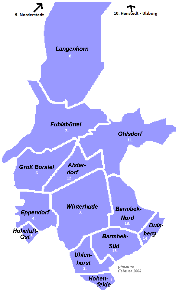 Karte der Stadtteile im Bezirk Hamburg Nord.