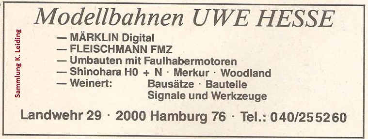 Werbung für Modellbahnen Uwe Hesse.