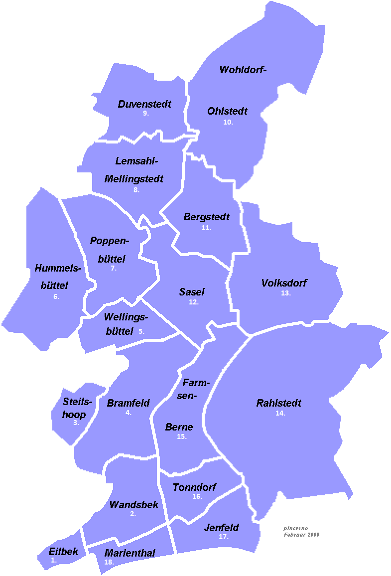 Karte der Stadtteile im Bezirk Hamburg Wandsbek.