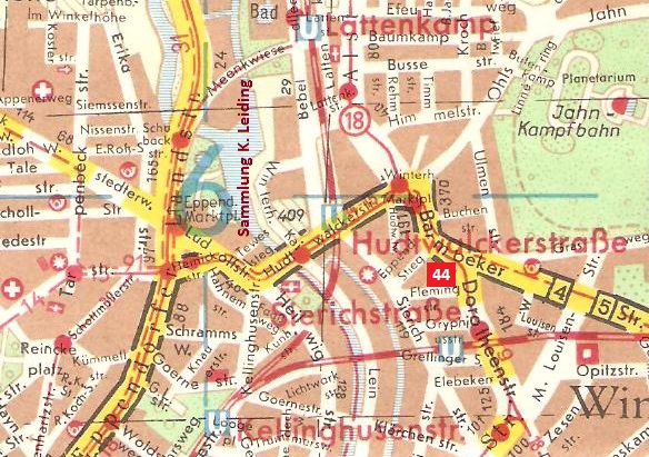 Karte von Winterhude mit dem Modellbahngeschäft Meyer´s Modellbahnen Winterhude.