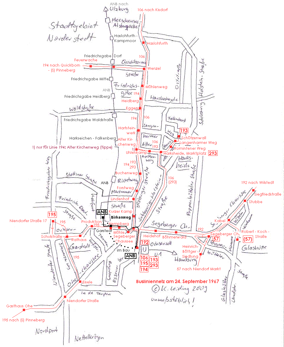 Busliniennetz am 24. 09. 1967.