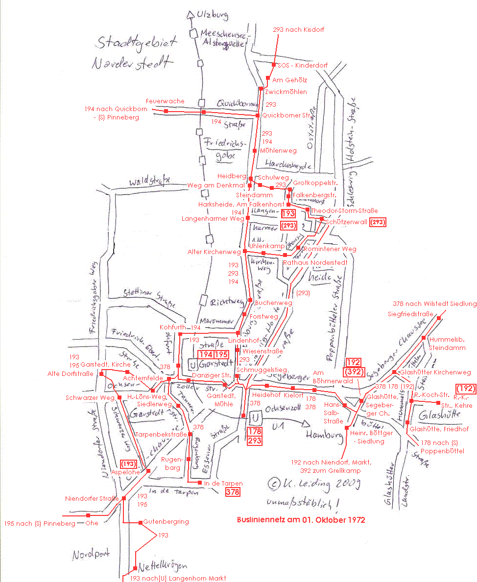 Busliniennetz am 01. 10. 1972.