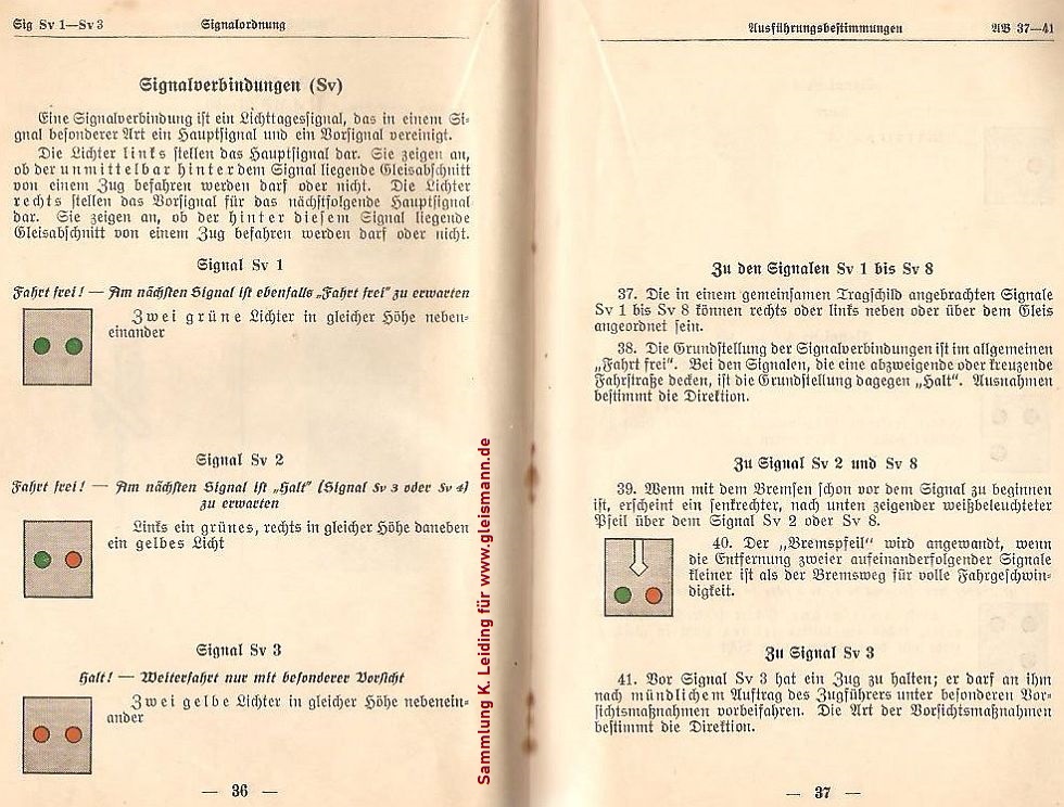 Die Seiten 36 und 37 des Signalbuchs von 1935 mit den Sv-Signalen.
