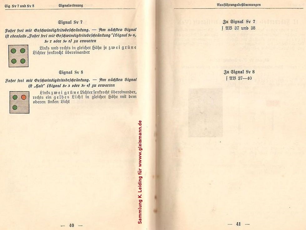 Die Seiten 40 und 41 des Signalbuchs von 1935 mit den Sv-Signalen.
