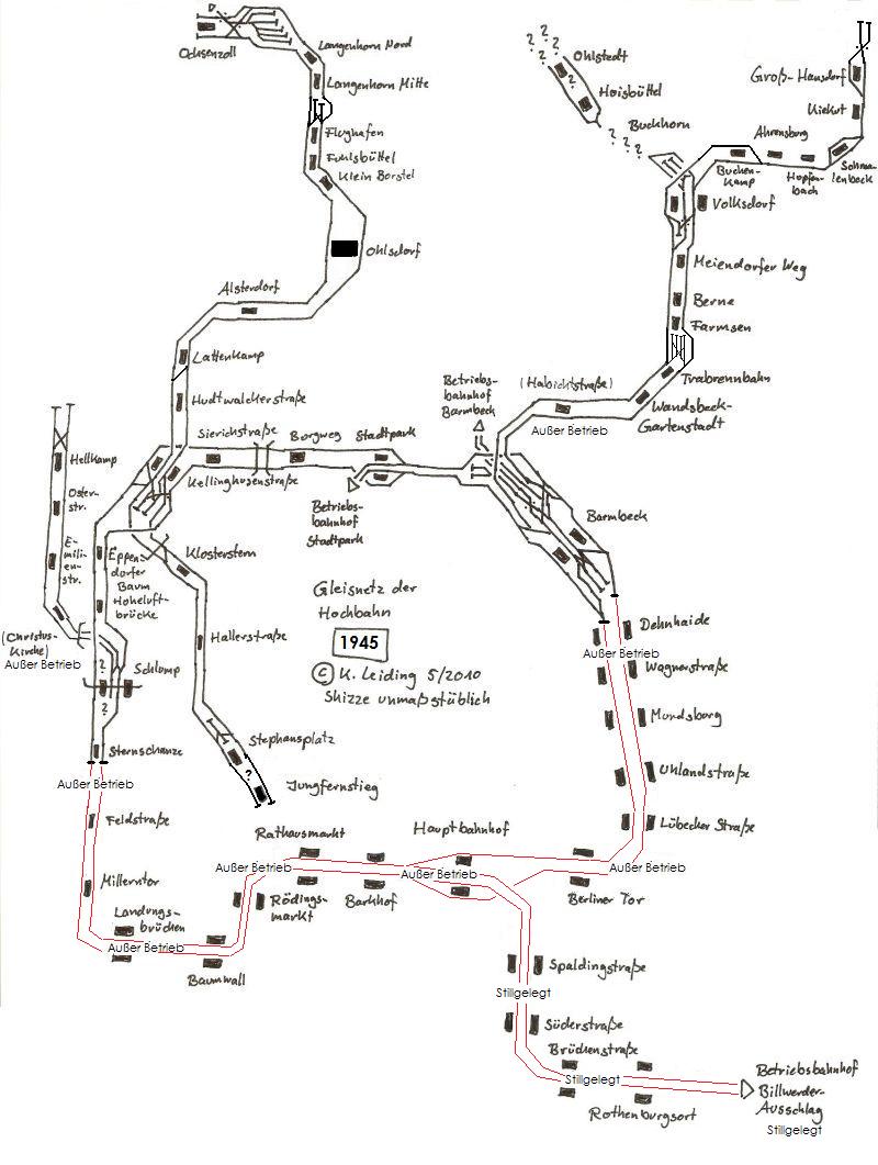 Skizze des Gleisplans von 1945.