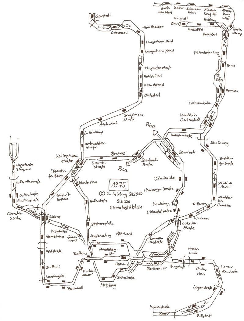 Skizze des Gleisplans von 1975.