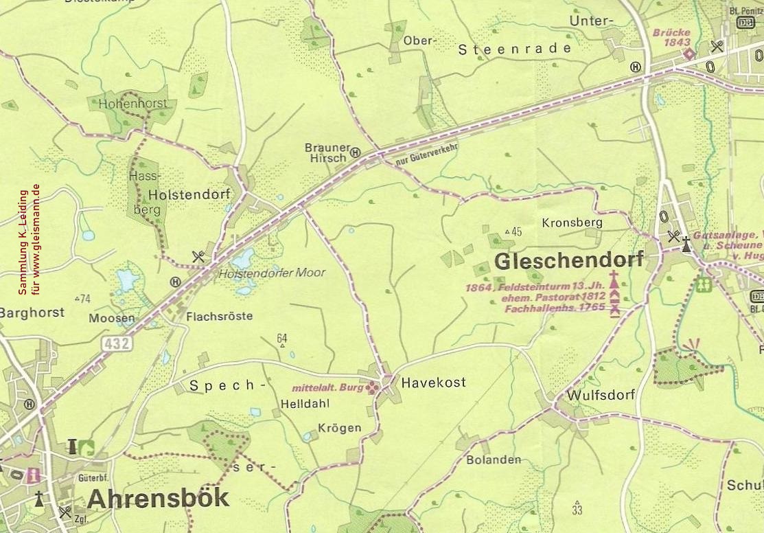 Karte der Strecke Ahrensbök - Pönitz.