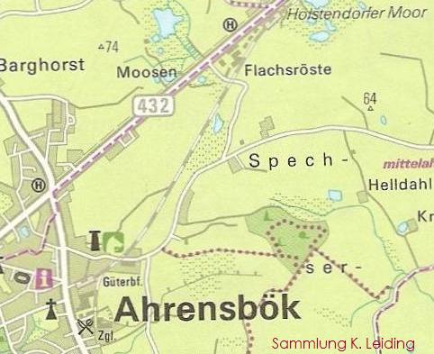Karte aus dem 1980er Jahren mit der Ortschaft Ahrensbök.