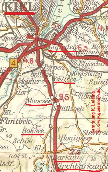 Karte vom Nordteil der Strecke V.