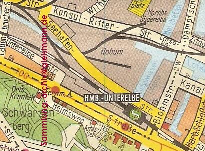 Kartenausschnitt mit dem Bahnhof Unterelbe.