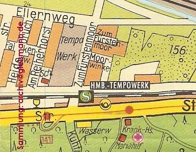 Kartenausschnitt mit dem Bahnhof Tempo - Werk.