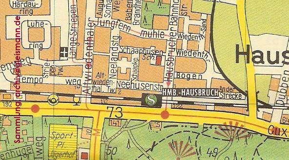 Kartenausschnitt mit dem Bahnhof Hausbruch.