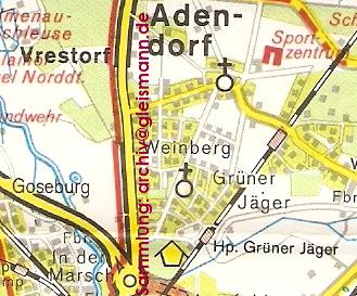 Kartenausschnitt mit den Bahnhöfen Adendorf und Grüner Jäger.