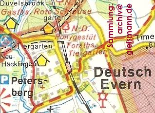 Kartenausschnitt mit dem Bahnhof Deutsch Evern.