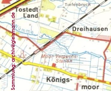 Kartenausschnitt mit dem Bahnhof Königsmoor.