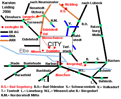 Das Schnell- und Regionalnetz des HVV mit den verlegten Bahnhöfen