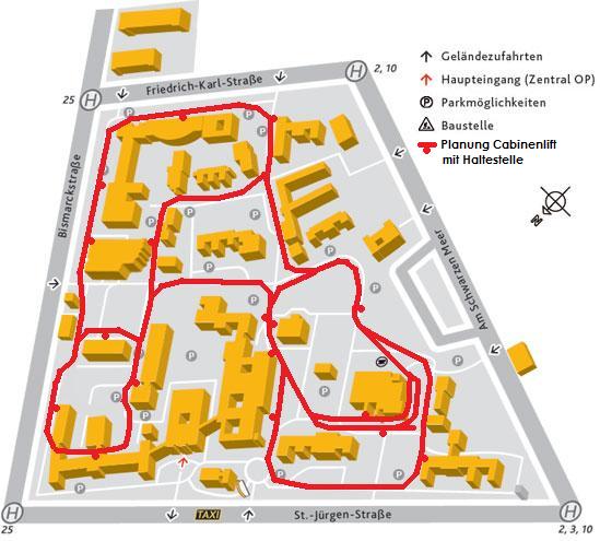 Geplanter Verlauf des Cabinenlifts in Bremen - Plan 1.