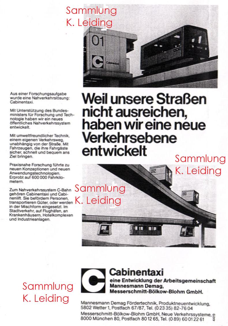 Werbung für das Cabinentaxi 1979.
