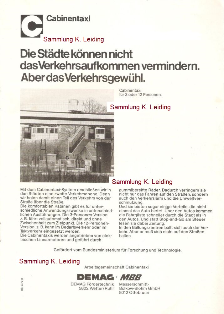 Werbung für das Cabinentaxi 1978.