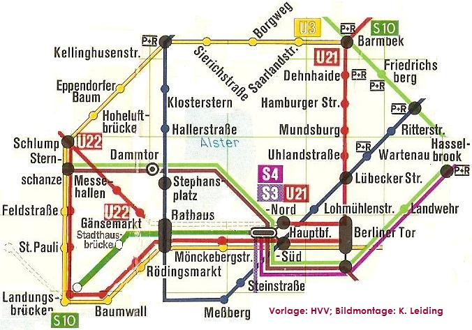 Bildmontage der HVV - Schnellbahnpläne von 1971 und 1975.