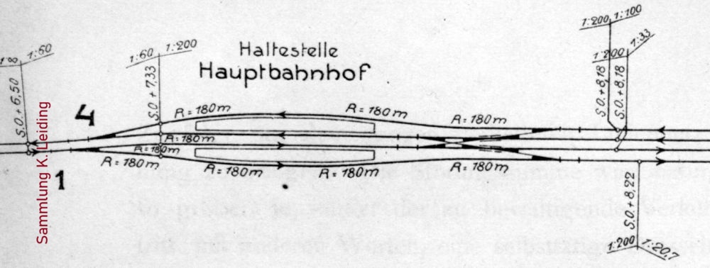 Undatierter Gleisplan der Haltestelle Hauptbahnhof.