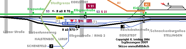 Skizze des Geländes des ehemaligen Rangierbahnhofes Eidelstedt