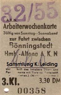 Fahrkarte der AKN aus den 1950er Jahren.