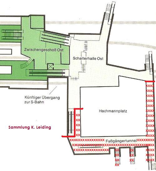 Skizze der östlichen Zugangsanlage zur Haltestelle Hauptbahnhof Nord.