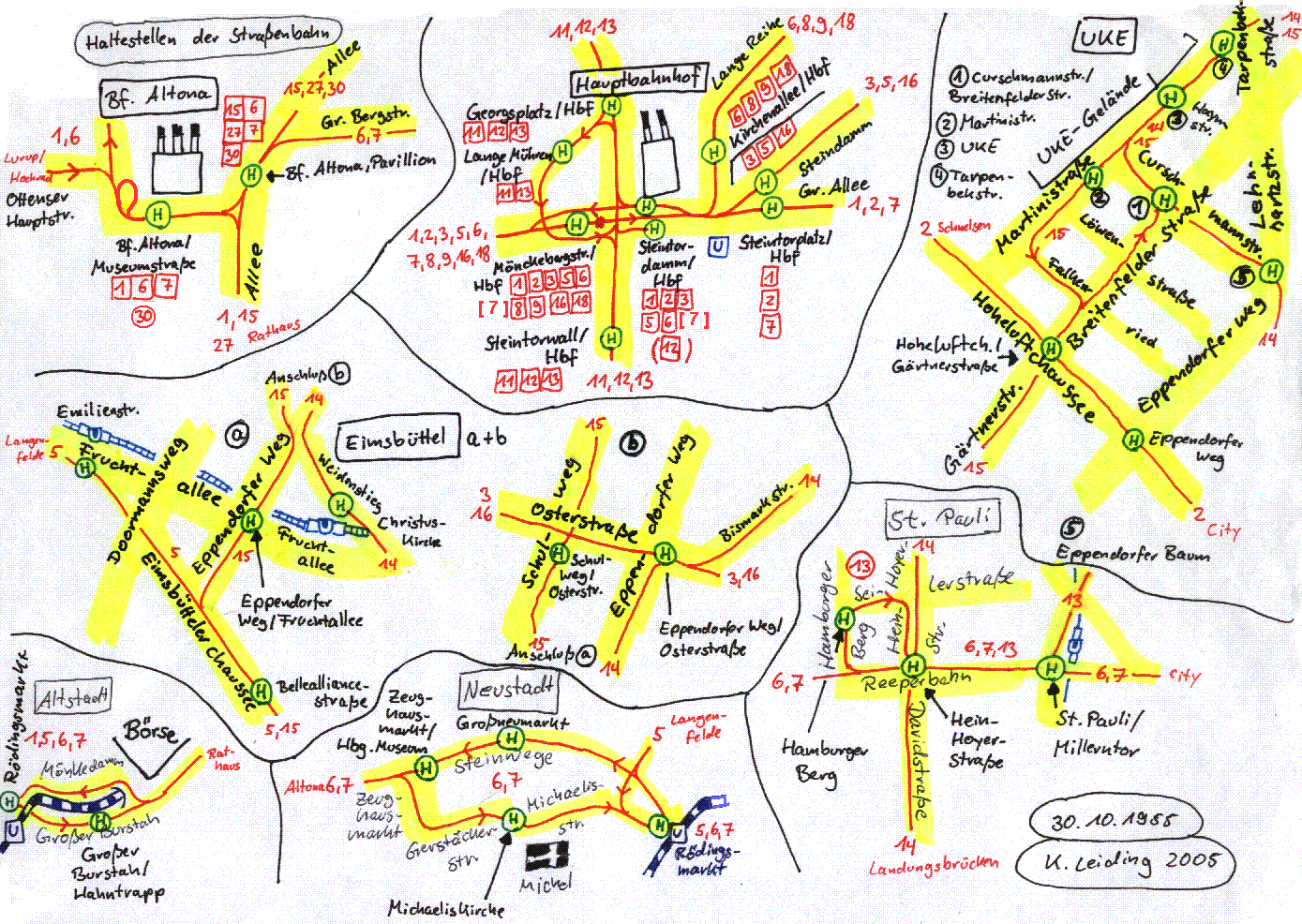 Skizzen einiger Knotenpunkte 1955.