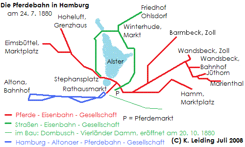 Netz der Pferdebahnen 1880.