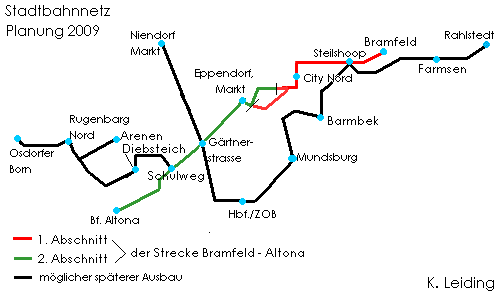Skizze der Stadtbahnplanungen vom November 2009.
